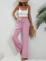 Wholesale tie elastic waist wide leg pants