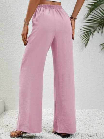 Wholesale tie elastic waist wide leg pants