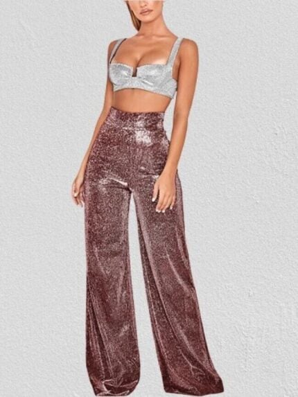 Wholesale wide leg zipper back high waist pants