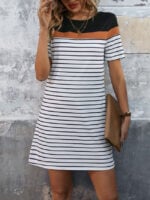 Wholesale Striped round neck short sleeve dress