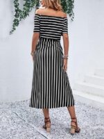 Wholesale Striped tie waist one shoulder slip hem dress