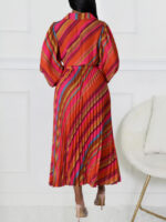 Wholesale Striped v-neck lantern sleeve maxi dress