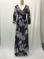 Wholesale chiffon flower print long sleeve v-neck maxi dress