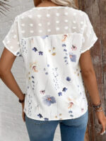 Wholesale lace panel flower print short sleeve top