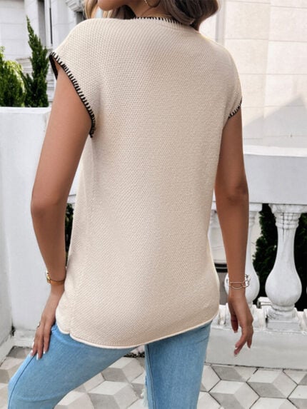 Wholesale Contrast Color Round Neck Knit Top