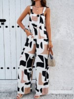 Wholesale Graphic Printed Suspender Jumpsuit