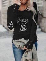 Wholesale Jesus Is Life Letter Print Long Sleeve T-shirt