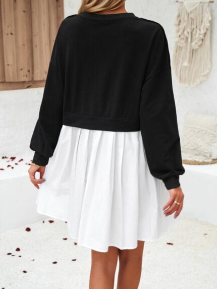 Wholesale Long Sleeve Contrast Color Dress