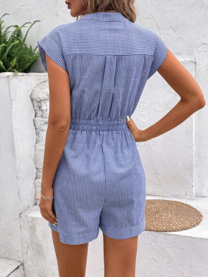 Wholesale Pinstripe Short Sleeve Romper