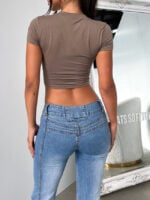 Wholesale Solid Color Crew Neck Short Sleeve Crop Top