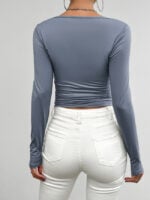 Wholesale Solid Color Long Sleeve Round Neck Slim Top