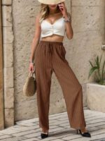 Wholesale Solid Color Pleated Straight Casual Pants