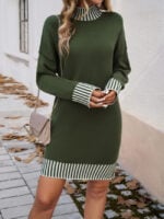 Wholesale Contrast Color Crew Neck Sweater Dress