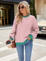 Wholesale Contrast Color Stripe Long Sleeve Top