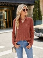 Wholesale Lapel Pocket Front Knit Top