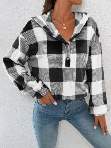 Wholesale Plaid Pattern Casual Hoodie