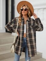 Wholesale Plaid Print Chest Pocket Oversize Shirt