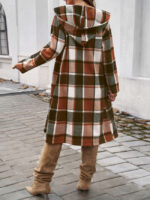 Wholesale Plaid Print Drop Shoulder Hooded Coat