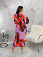 Wholesale Printed Bat Long Sleeves Maxi Dress