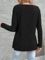 Wholesale Round Neck Slit Button Long Sleeve Top