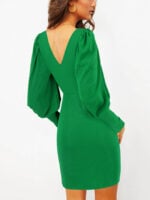 Wholesale Solid Color Lantern Sleeve Midi Dress