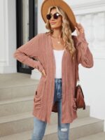 Wholesale Solid Color Ribbed Long Sleeve Cardigan