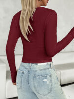 Wholesale Solid Color Slim V-neck Long Sleeve Top