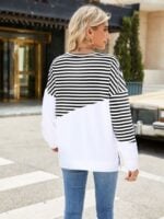 Wholesale Solid and Stripe Contrast Color Round Neck Slit Hem Sweatshirt