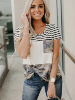 Wholesale Stripe and Camo Print Pocket T-Shirt