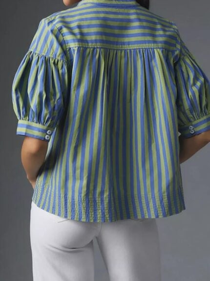 Wholesale Vertical Striped V-neck Casual Shirt